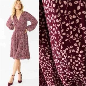 Draper James New Size XXL Fit Flare V‎ Neck Maroon Pink Ditsy Knee Length Dress